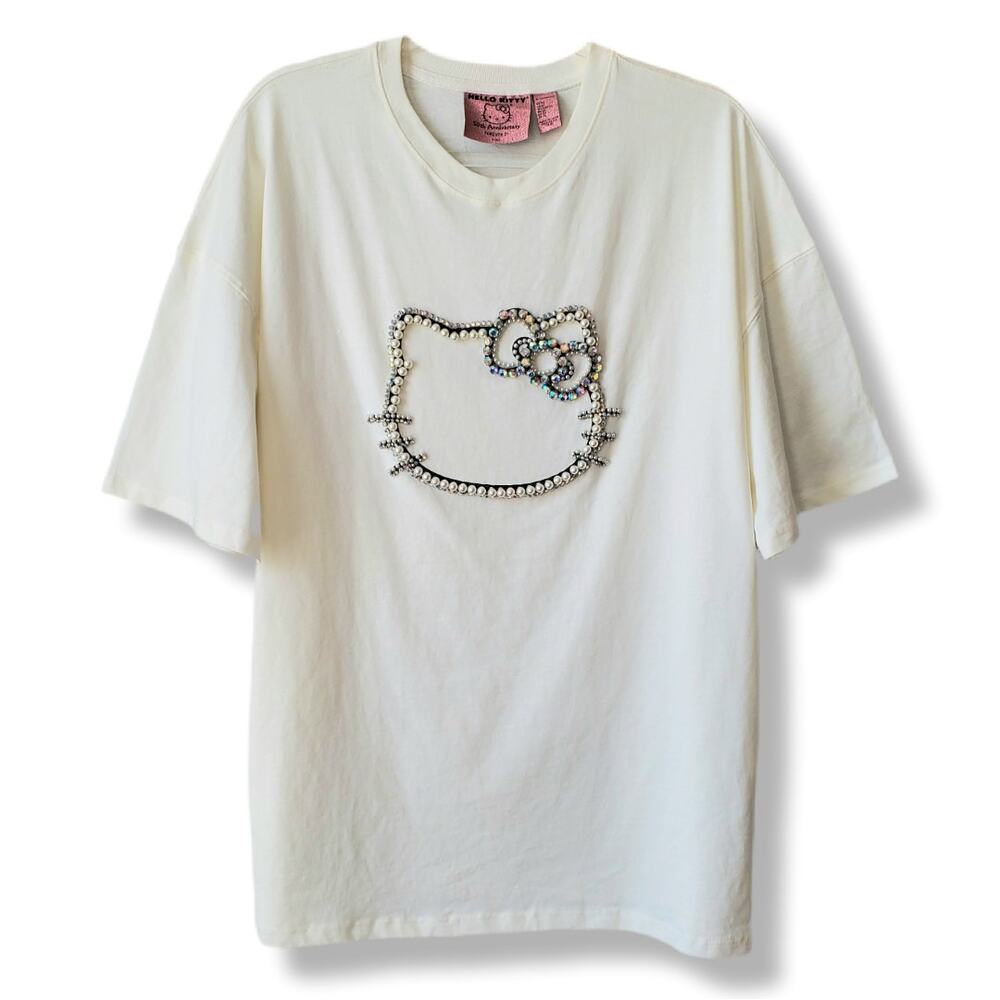 Hello Kitty Collab Crystal Bling Pearl Logo Tee Shirt Top XXL Sanrio Kawaii NEW